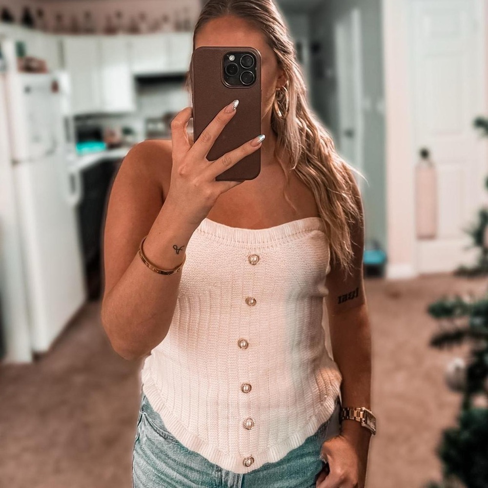 White Ribbed Sleeveless Bustier Tank Top